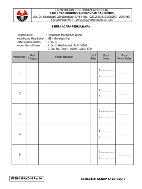 Berita Acara Perkuliahan Pdf