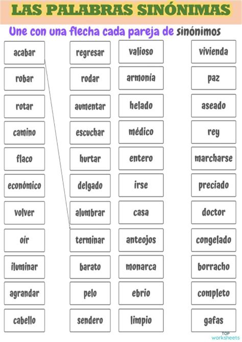Sinónimos Fichas Interactivas Y Ejercicios Online Topworksheets