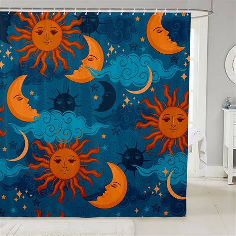 YST Sun And Moon Bathroom Shower Curtain Sets Bohemian Style Fabric