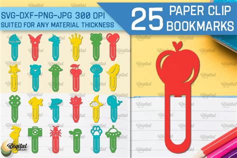 Paper Clip Bookmarks Bundle. Bookmark Clip Template Papercut