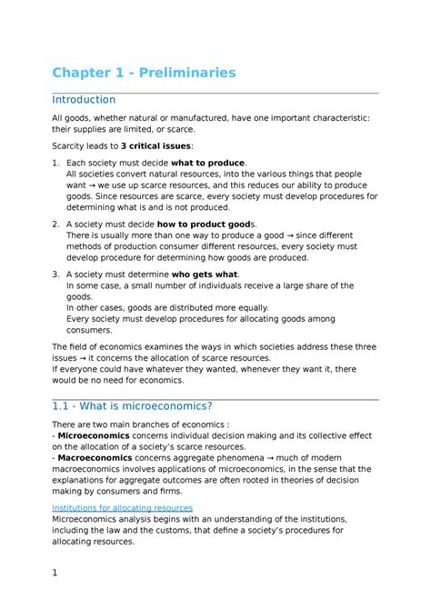 Microeconomics Chapter 1 Chapter 1 Preliminaries Introduction All Goods Whether Natural Or