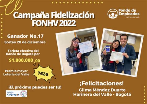 Ganadores Campaña Fidelización 2022 Fondo de empleados Harinera del Valle