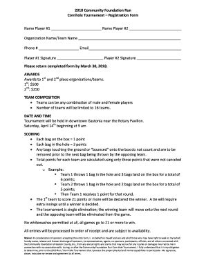 Fillable Online Cornhole Tournament Registration Form Fax Email Print