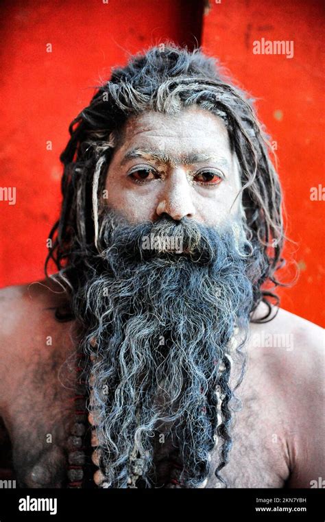 Portrait Of A Sadhu Holy Man On The Ghats Of River Ganges Varanasi