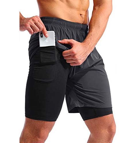 Shyjik 2024 Mens 2 In 1 Running Shorts 5 Quick Dry Gym Athletic Workout Shorts For Men With