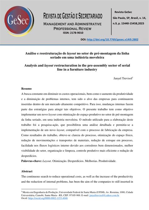 PDF Análise e reestruturação de layout no setor de pré montagem da