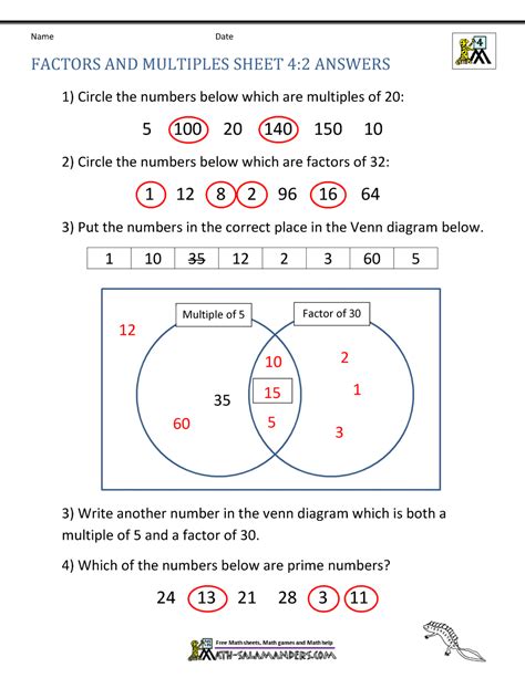 Multiples And Factors Worksheet Pdf