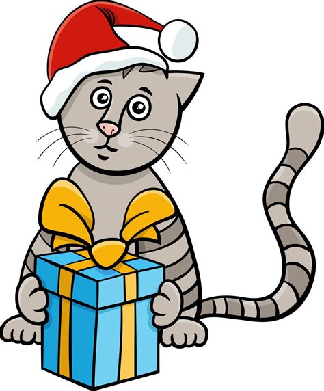 desenho animado gato ou gatinho presente na época do natal 15482243