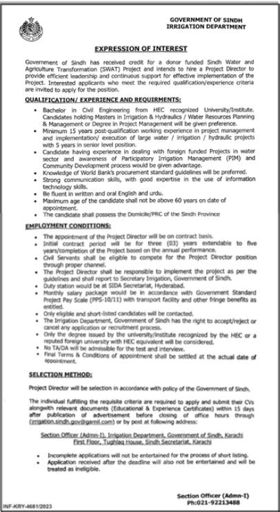 Consultant Job At Irrigation Department Sindh 2024 Job Advertisement