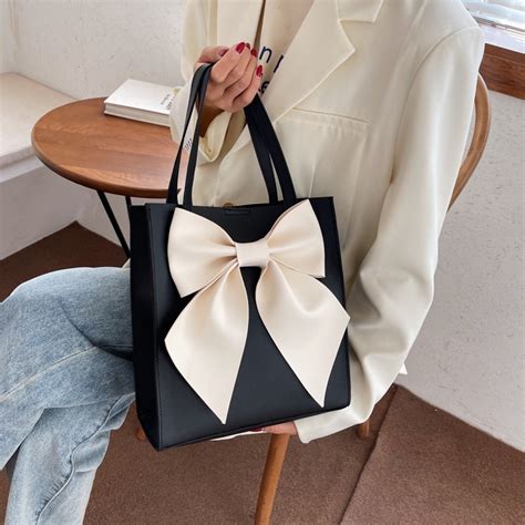 Lovito Casual Plain Bow Colorblock Bag For Women Lfa White Black