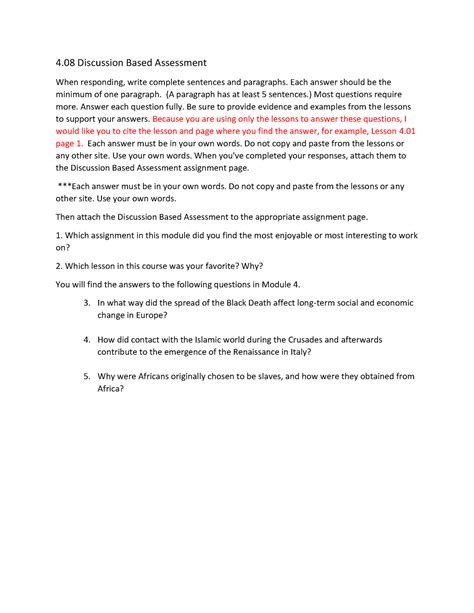 Discussion Based Assessment Questions Discussion Based