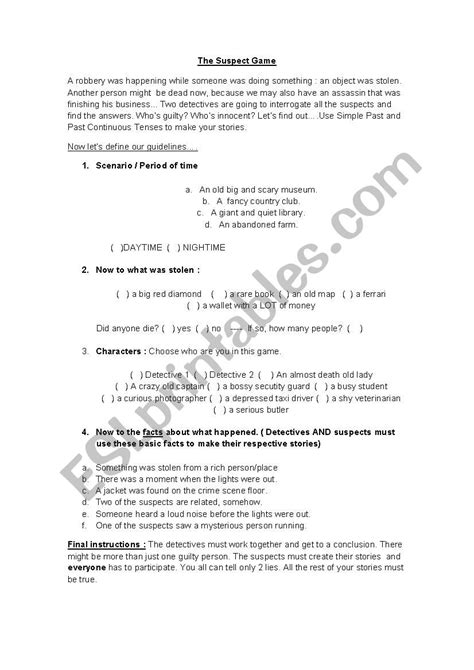 Suspect Game - ESL worksheet by NatyTCFrushio