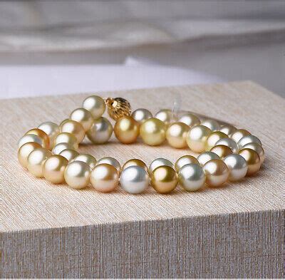 Mm Genuine Natural South Sea White Golden Round Pearl Necklace