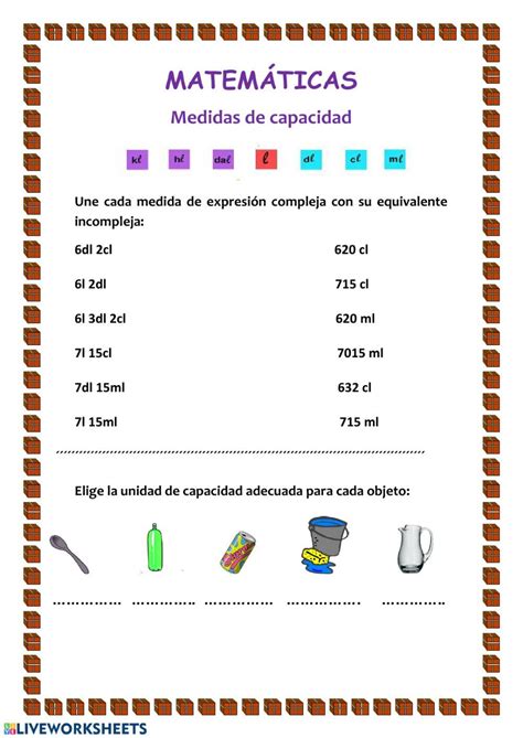 Ejercicio Interactivo De Medidas De Capacidad 4º Primaria 8ad Fichas