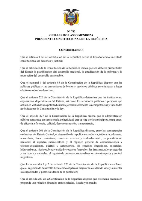 5 Hajsj N 742 GUILLERMO LASSO MENDOZA PRESIDENTE CONSTITUCIONAL DE