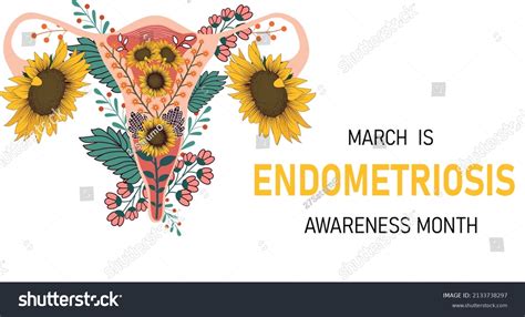 Endometriosis Awareness Month Horizontal Illustration Uterus Stock