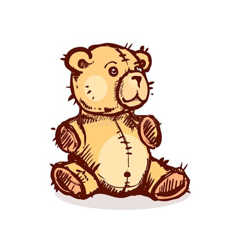 Hand Drawn Vector Illustration with Brown Teddy Bear. Vector Stock ...