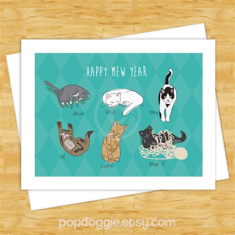 Cat Holiday Card Happy Mew Year Funny Cat Holiday Christmas Happy New