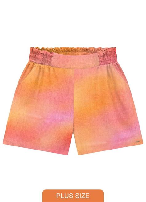 Shorts Plus Size Em Viscose Estampado Laranja Lunender Mais Mulher