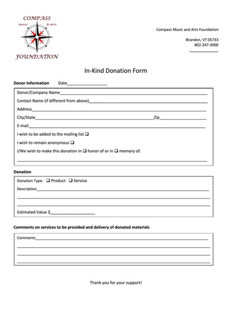 In Kind Donation Form Printable Pdf Download