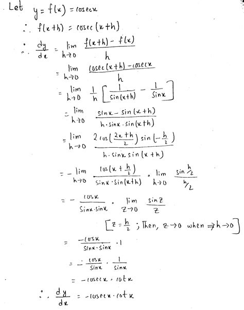 Using First Principle The Derivative Of Cosec X