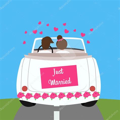 Just Married Wedding Car Couple Honeymoon Marriage — Stock Vector