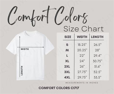 Comfort Colors Size Chart Comfort Colors Mockup Comfort Etsy