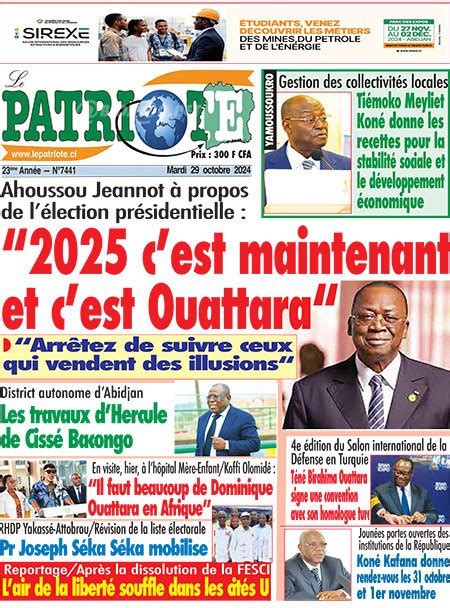 Titrologie De Le Patriote N Du Mardi Octobre Abidjan Net