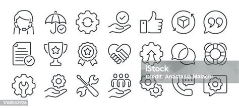 After Sales Service Editable Stroke Outline Icons Set Isolated On White