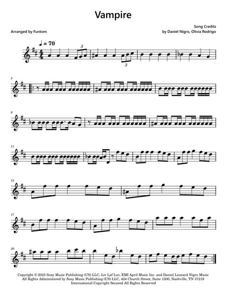 Vampire Arr Funtom By Olivia Rodrigo Sheet Music For Baritone Sax