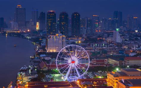 Thailand, Cityscape, City lights, Coast, Ferris wheel, Building ...