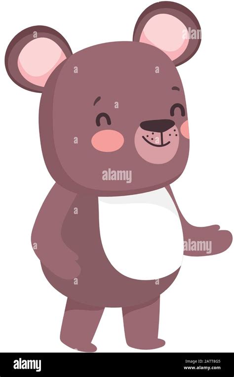 Cute Brown Bear Cartoon Character On White Background Vector