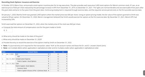 Solved Recording Stock Options Issuance And Exercise In Chegg