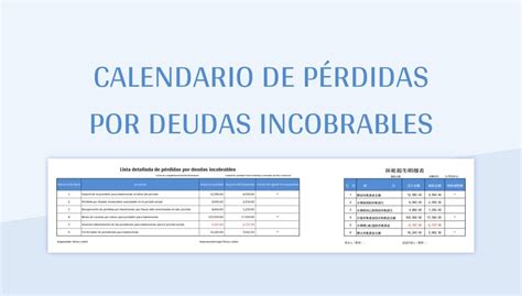 Plantilla De Excel Calendario De P Rdidas Por Deudas Incobrables Y Hoja