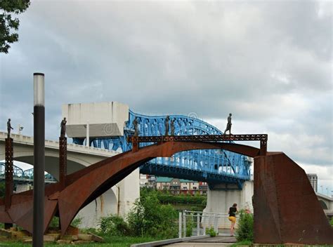 Bridge and Art at the Tennessee River, Chattanooga Stock Image - Image ...