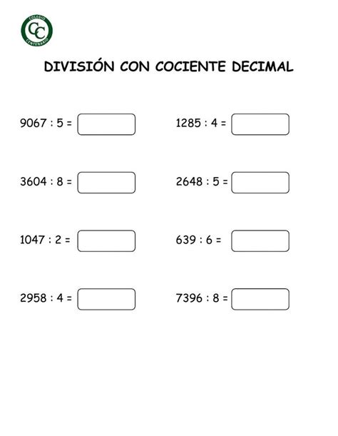 Divisi N Con Cociente Decimal Interactive Worksheet