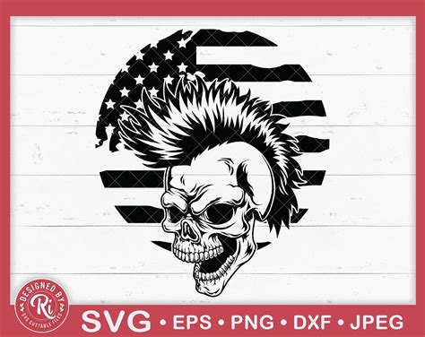 Us Skull With Mohawk Svg Screaming Skull With Mohawk Svg Etsy