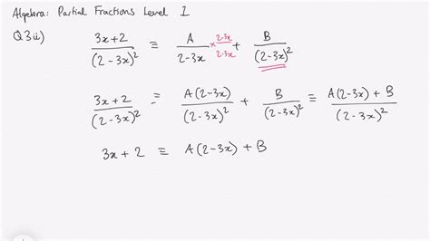 Partial Fractions With Repeated Linear Factor Solution Youtube