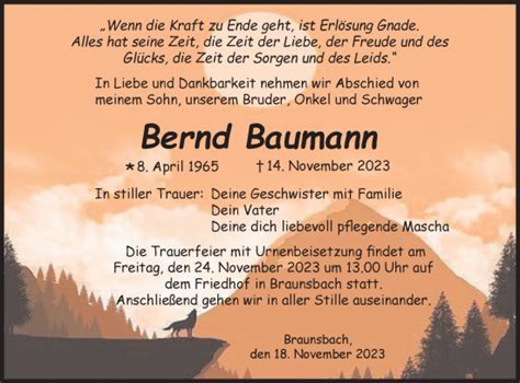 Traueranzeigen von Bernd Baumann Südwest Presse Trauer