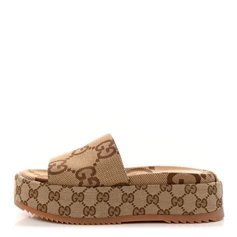 GUCCI Monogram Maxi GG Angelina Platform 55mm Slide Sandals 38 Camel