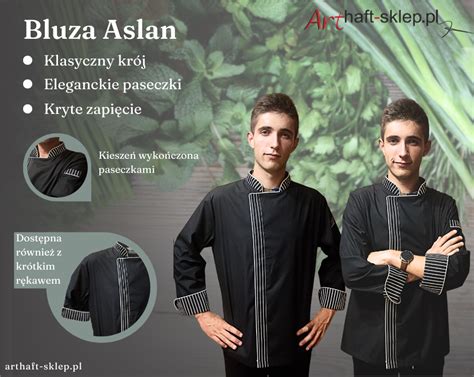 Bluza Kucharska Czarna Z Paseczkami Aslan Z Kr Tkim R Kawem Sklep