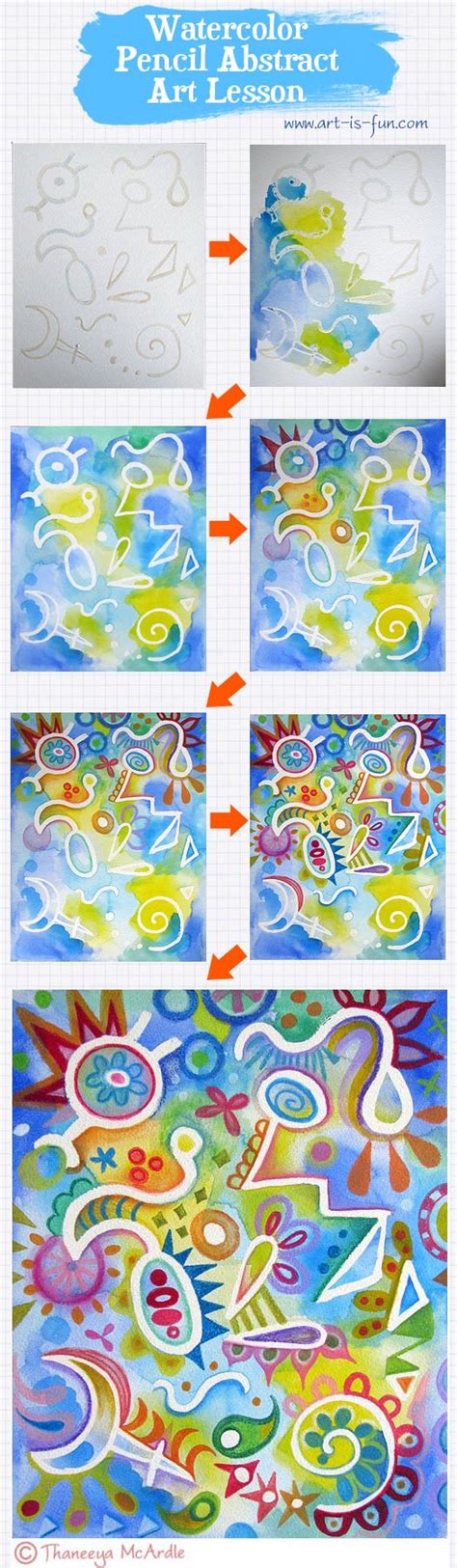 Watercolor Pencil Art Lesson: Colorful Whimsical Abstract Art Tutorial ...