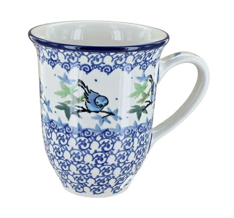 Blue Rose Polish Pottery Mockingbird Large Coffee Mug