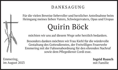 Traueranzeigen Von Ouirin B Ck Trauer Merkur De