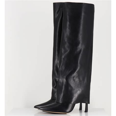 Bottes Bout Pointu Gu Tre En Cuir Noir Talon Haut M I Black