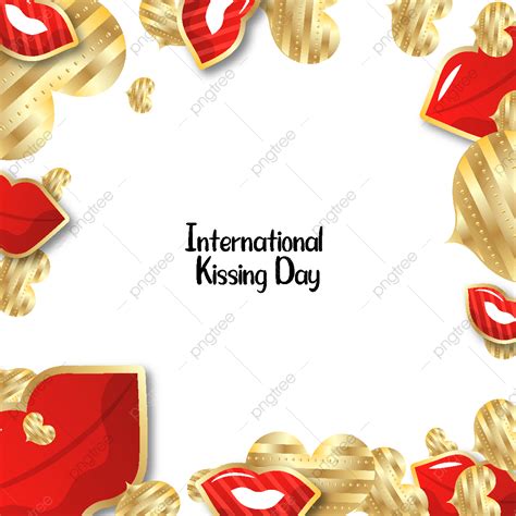 Border With Gold Hearts And Red Lips Border Frame July Png And