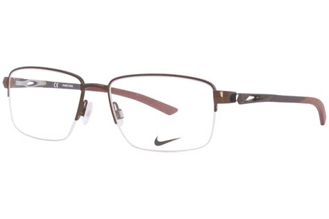 Nike 8141 212 Eyeglasses Men S Satin Walnut Semi Rim Rectangle Shape 55 17 140