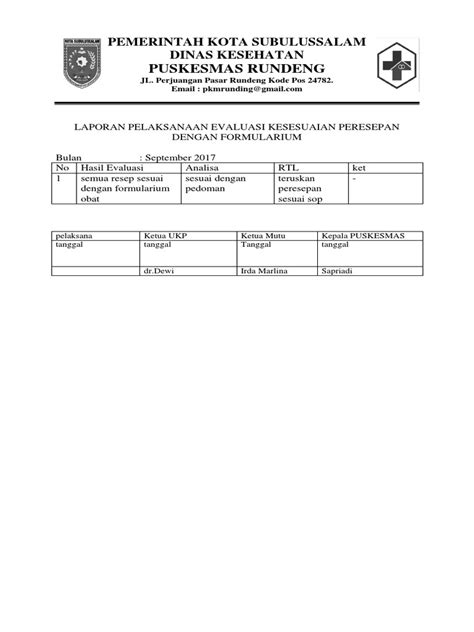 8218laporan Pelaksanaan Evaluasi Kesesuaian Peresepan Dengan Formularium