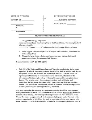 Fillable Online Lawyoming Motion To Set Hearing Fax Email Print Pdffiller