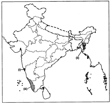 Three Features 12 And 3 Are Marked On The Given Map Of India Cbse Class 9 Social Science